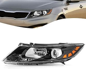 Halogen Headlight Assembly Replacement Fit for 2011 2012 2013 Kia Optima Headlamp Black Housing with Amber Reflector Left Drive Side