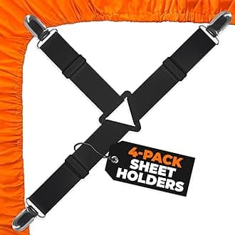 Bed Sheet Holder Corner Straps - 4 pcs Black, Mattress Cover Clips to Hold Sheets in Place, Adjustable Bed Bands, Elastic Fasteners/Grippers/Suspenders Fitted for Bedding, Keepers, Bedsheet Tie Downs