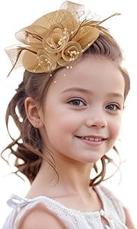 Girls Tea Party Hats - Turmeric Mini Derby Fascinators with Hair Clip Veil 2026 Feather Kentucky Hat Yellow Small Victoria Fascinator for Little Girl Church Renaissance Masquerade Dress Up