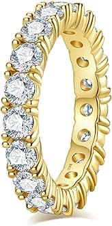 IdocareMoissanite Wedding Band 4ct/2.1ct D Color VVS1 Round Cut 14K Yellow Gold Plated 925 Sterling Silver Eternity Band Rings for Women