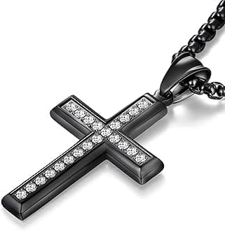 YL Men's Cross Necklace 316L Stainless Steel Jesus Ankh Pendant Rolo Chain Jewelry