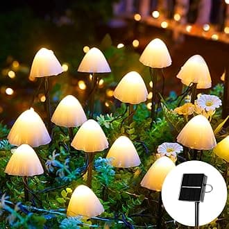 Solar Mushroom Garden Lights for Outside, 20 LED 32.8FT Solar Pathway Lights Outdoor Waterproof for Fence with 8 Lighting Modes for Patio Yard Decorative