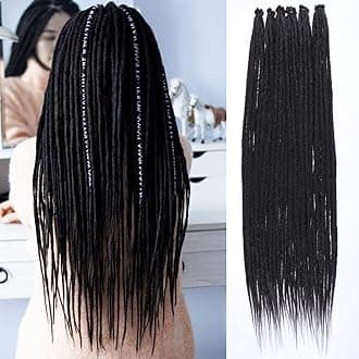 Leeven Thin 36 Inch Dreadlock Extensions 0.6 cm Width 20 Strands Natural Black Soft Hippie SE Dreads Synthetic Loc Extensions Handmade Reggae Style Crochet Braiding Hair for Women and Men