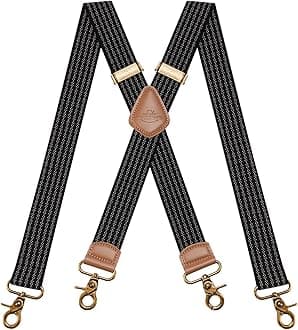 Mens Braces for Trousers with Strong 4 Hook-Clips, Vintage Suspenders Braces for Men & Women Heavy Duty Elastic Adjustable X Shape