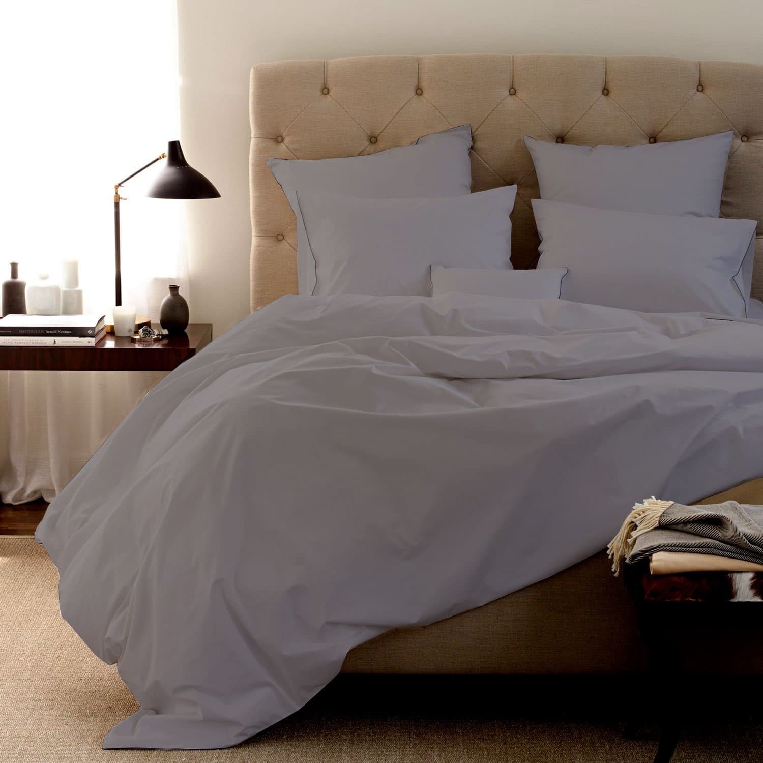 100% Egyptian cotton Duvet Set 600 Thread Count Solid Created Queen, Silver Grey By Fantasy Nap