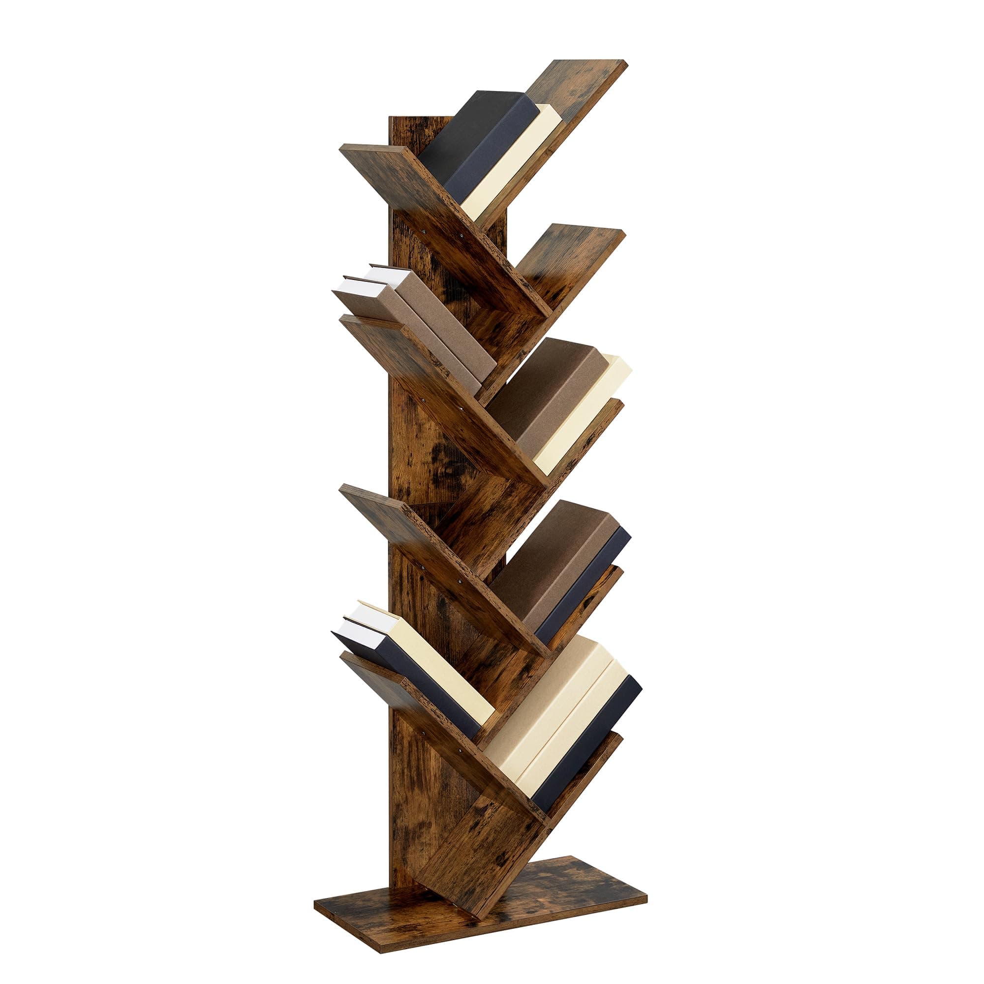 Tree Bookshelf, 9-Tier Bookcase, Large Bookshelf, Space-Saving Corner Shelf, Book Tree, Holds Books, CDs, Games, for Bedroom, Living Room, Home Office, Rustic Brown ULBC11BX