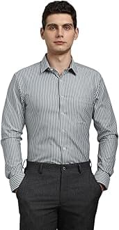 Louis PhilippeMen's Easy to Iron Premium Cotton Wrinkle Resistant Slim fit Striped Formal Shirt