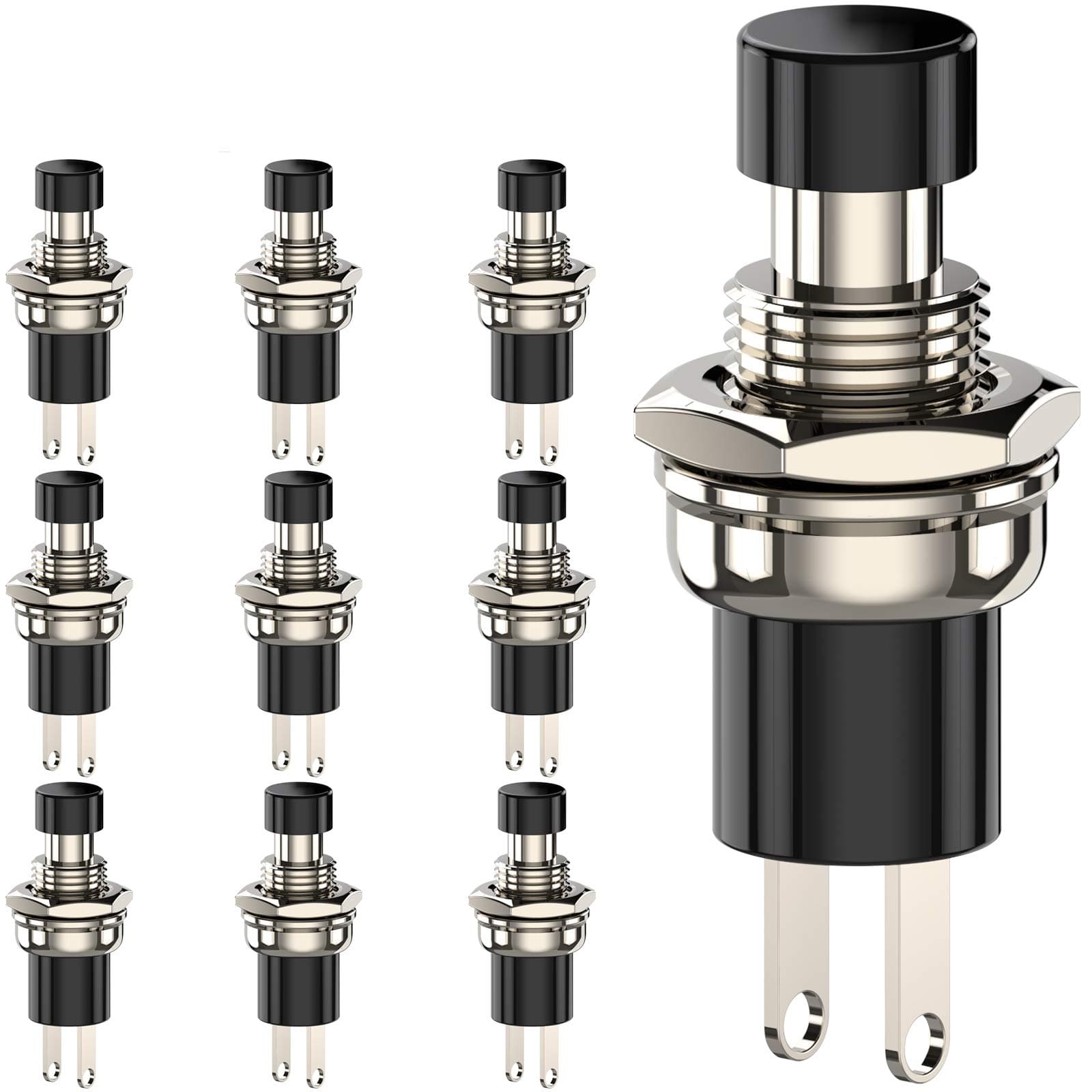 Momentary Push Button Switch, 1A 250VAC SPST Mini Pushbutton Switches Normally Open(NO) Black Cap - 10pcs