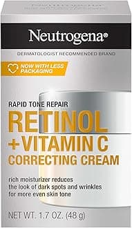 Retinol + Vitamin C Correcting Cream, Rapid Tone Repair Face & Neck Cream with Hyaluronic Acid for Dark Spots, Fine Lines & Wrinkles, 1.7 oz