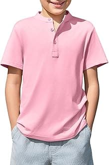 Haloumoning Boys Short Sleeve Henley Shirt Kids Casual Button Front Summer T-Shirts Tops Tees 5-14 Years