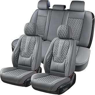Car Seat Covers Full Set, Nappa Leather Seat Covers for Car, Waterproof Car Seat Protector with Lumbar Support, Automotive Seat Covers Universal Fit for Most Cars SUV Trucks (Gray)