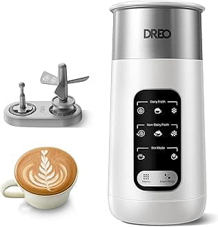 Milk Frother, 8-in-1 Electric Frother for Latte Art Coffee, 9oz/270ml Hot and Cold Foam Maker, Automatic Milk Warmer for Dairy and Non-Dairy Milk with LED, Anti-Burnt, Easy to Clean, White