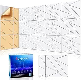 12 Pack Self-Adhesive Soundproof Wall Panels, 12 x 12 x 0.47 In Sound Proof Foam Panels for Walls, 1.2lb/ft³ High Density, Thicker 0.47in, Acoustic Panels, Noise Dampening Panels Studio White