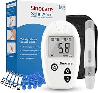 sinocare Safe Accu Blood Sugar Monitor, Blood Sugar Test Kit with 10pcs Test Strips, for Self-Testing, Diabetes Testing Kit, Start-Kit