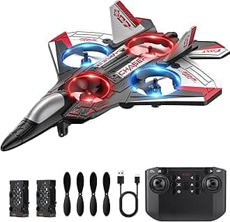 RC Plane, Foam Remote Control Airplane, Drone for Kids, RC Aircraft for Boys and Girls, Fighter Jet Helicopter with LED Lights, Altitude Hold, 360° Flip Stunt Rotation, Speed Adjust Flying Toy