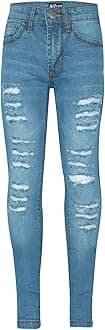 Girls Ripped Jeans Comfort Skinny Stretch Lightweight - Girls Jeans JN28 Light Blue 11-12