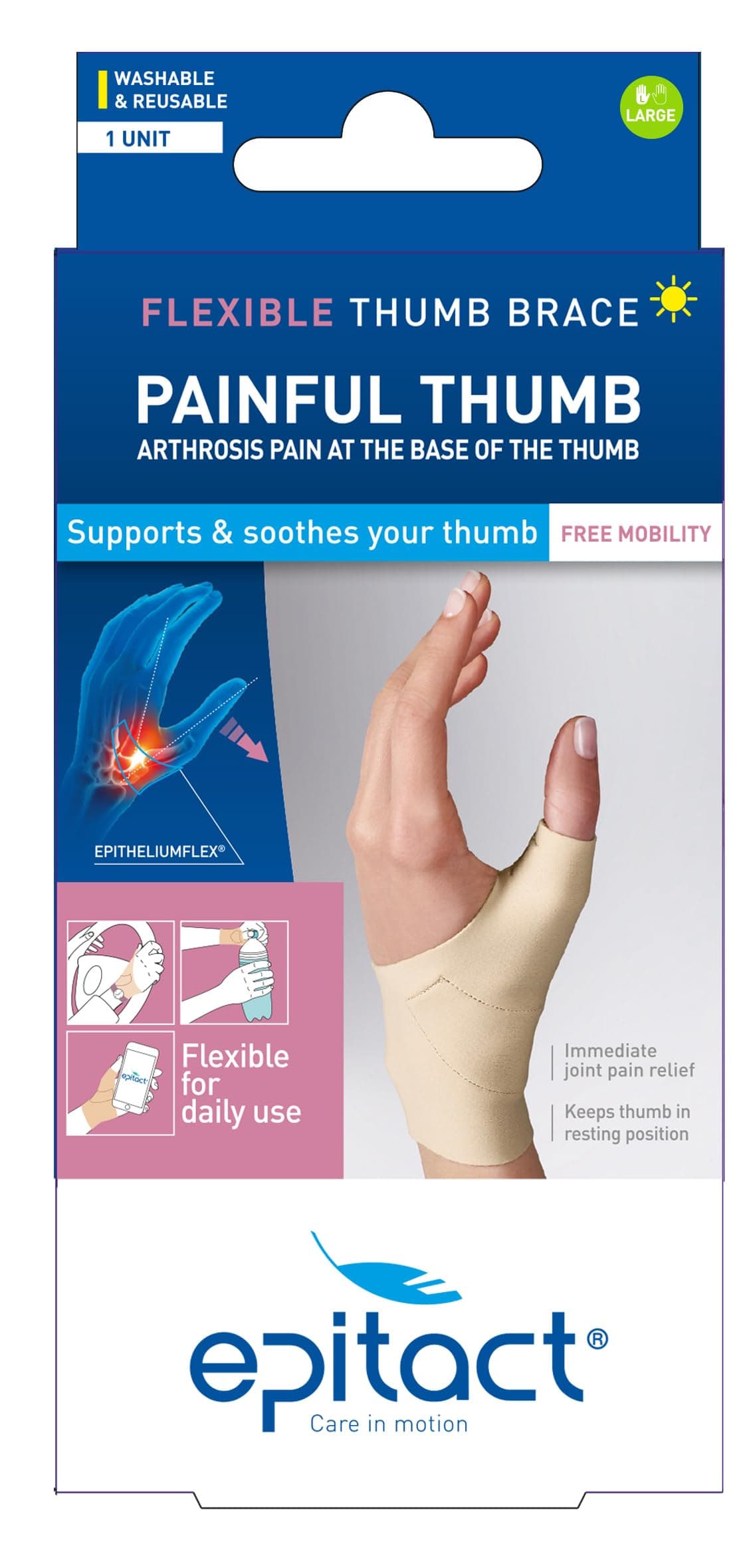 Epitact - Flexible Day Thumb Brace For Painful Thumbs - Right Hand, Packaging...