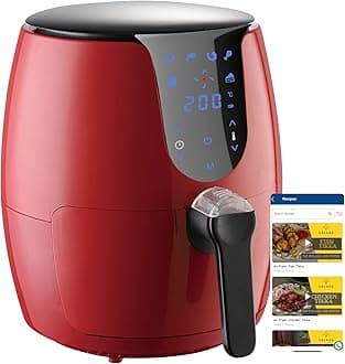SOLARA Large Digital Air Fryer for Home Kitchen with 6 Pre set modes for Indian cooking | 3.5L basket |Mobile app with 100+ recipe eBook and Videos | Red