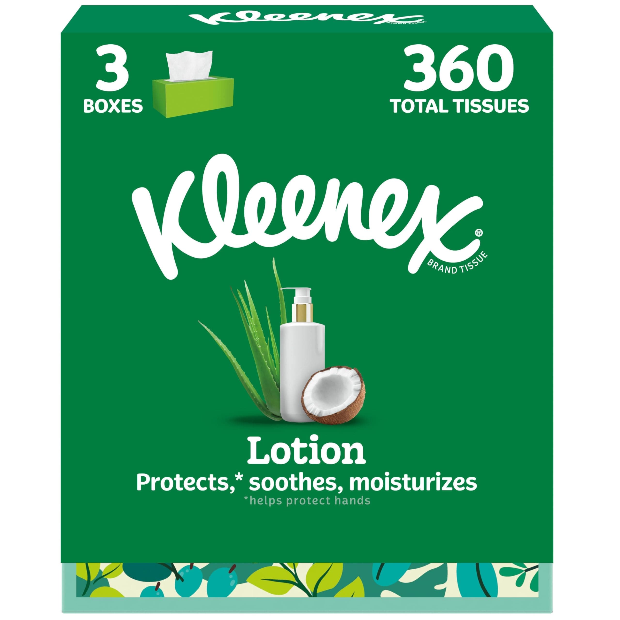Lotion Facial Tissues with Coconut Oil, 3 Flat Boxes, 120 Tissues Per Box, 3-Ply