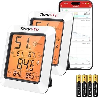 ThermoPro Hygrometer Thermometer for House TP350, Bluetooth Room Indoor Greenhouse Thermometer Monitor Up to 260FT, Backlit Humidity Meter Temperature Sensor with 2-Year Data Export, 2 Pack