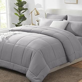 CozyLux Queen Comforter Set Grey, 7 Pieces Bed in a Bag, Gray Comforter Queen Size, All Season Bedding Sets with Stitch Quilted Comforter, Flat Sheet, Fitted Sheet, Pillowcases