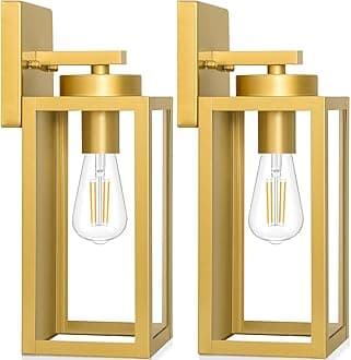 BesLowe 2-Pack Outdoor Wall Light Fixtures, Exterior Waterproof Wall Lanterns, Porch Sconces Wall Mounted Lighting with E26 Sockets & Glass Shades, Modern Wall Lamps for Patio Front Door, Gold