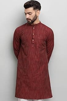 LATEST CHIKAN Men's Cotton Regular Textured Long Kurta Full Sleeves - Casual Ethnic Wear
