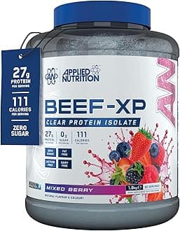 Applied Nutrition Beef XP - Clear Hydrolysed Protein Isolate, Fruit Juice Style, Dairy Free Beef Protein Powder, Lactose Free, Zero Sugar, Low Fat (1.8 Kg, Mixed Berry)