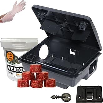 Rat Mouse Mice Killer Single Feed Brodifacoum Poison Bait Fast Acting Blocks All Weather Cost Effective Rodent Control VERTOX 25 OKTABLOK II 300g Tub (1 Vertox 300g Tub with 1 Bait Station)