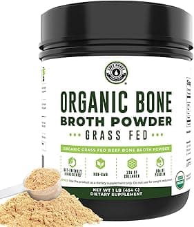 16oz Organic Bone Broth Protein Powder from Grass Fed Beef - USDA Certified Organic, Single Ingredient, Rich in Collagen, Glucosamine, No Additives, Perfect for Carnivore, Paleo, and Keto Diets