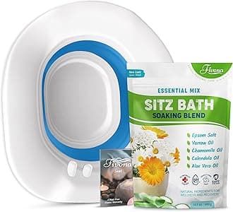 Fivona 2-in-1 Sitz Bath Soak Kit Over the Toilet Seat with Epsom Salt with Essential Oils Blend for Hemorrhoids and Postpartum Care Ideal for Perineal Soaking and Fast Irritation Relief