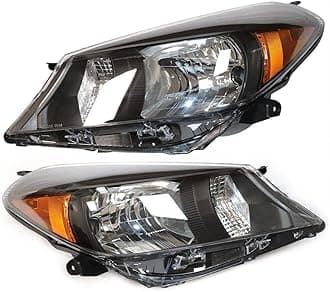 Headlight Set Assembly Fit for Toyota Yaris/Vitz 2012 2013 2014, Direct Replacement Hatchback Model Headlamp, Driver & Passenger Side (Left+Right) -Black Background
