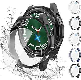 Multipack for Samsung Galaxy Watch 6 Classic Screen Protector Case 47mm, Hard PC Bumper/HD Anti-Fog Tempered Glass Protective Film, Face Cover Set, Galaxy Watch 6 Classic Case for Women Men