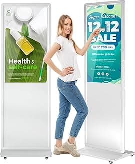 37 Inch Touchscreen Kiosk, Indoor Floor Standing Digital Signage Displays, LCD Screen Advertising Display Totem, Interactive Display Poster Android System with Auto Media Player-White