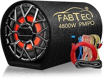 10” 4800W Active Bass Tube Subwoofer for Car Built-in Amplifier Deep Punchy Bass Premium Grey Finish with Amplifier Wire kit