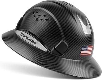 GREEN DEVIL Full Brim Hard Hat Vented Construction Safety Helmet OSHA Approved Cascos De Construccion ABS Work Hardhat for Men&Women 6 Point Adjustable Ratchet Suspension Custom Pattern Design