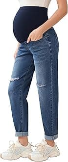 POSHGLAM Women's Maternity Jeans Over Belly Comfy Stretch 28'' Boyfriend Jeans Loose Pregnancy Pants, S-XXL