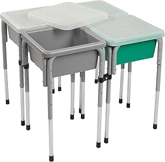 ECR4Kids 4-Station Sand and Water Adjustable Play Table, Sensory Bins, Grey/Emerald