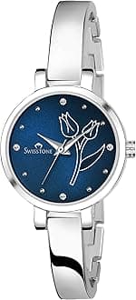 SWISSTONE Analog Stainless Steel Silver Plated Women's Watch (Blue Dial Silver Colored Strap).