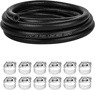 dojobkinb 1/4 Inch (6mm) ID Fuel Line Hose 10FT NBR Rubber Push Lock Hose High Pressure 300PSI for Automotive Fuel Systems Engines with 12 Clamps
