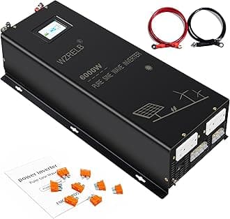 WZRELB 6000W Split Phase Pure Sine Wave Inverter, 24V DC to 120V/240V AC, 4 AC Outlets, Hardwire Terminal, High Efficiency up to 91.6%