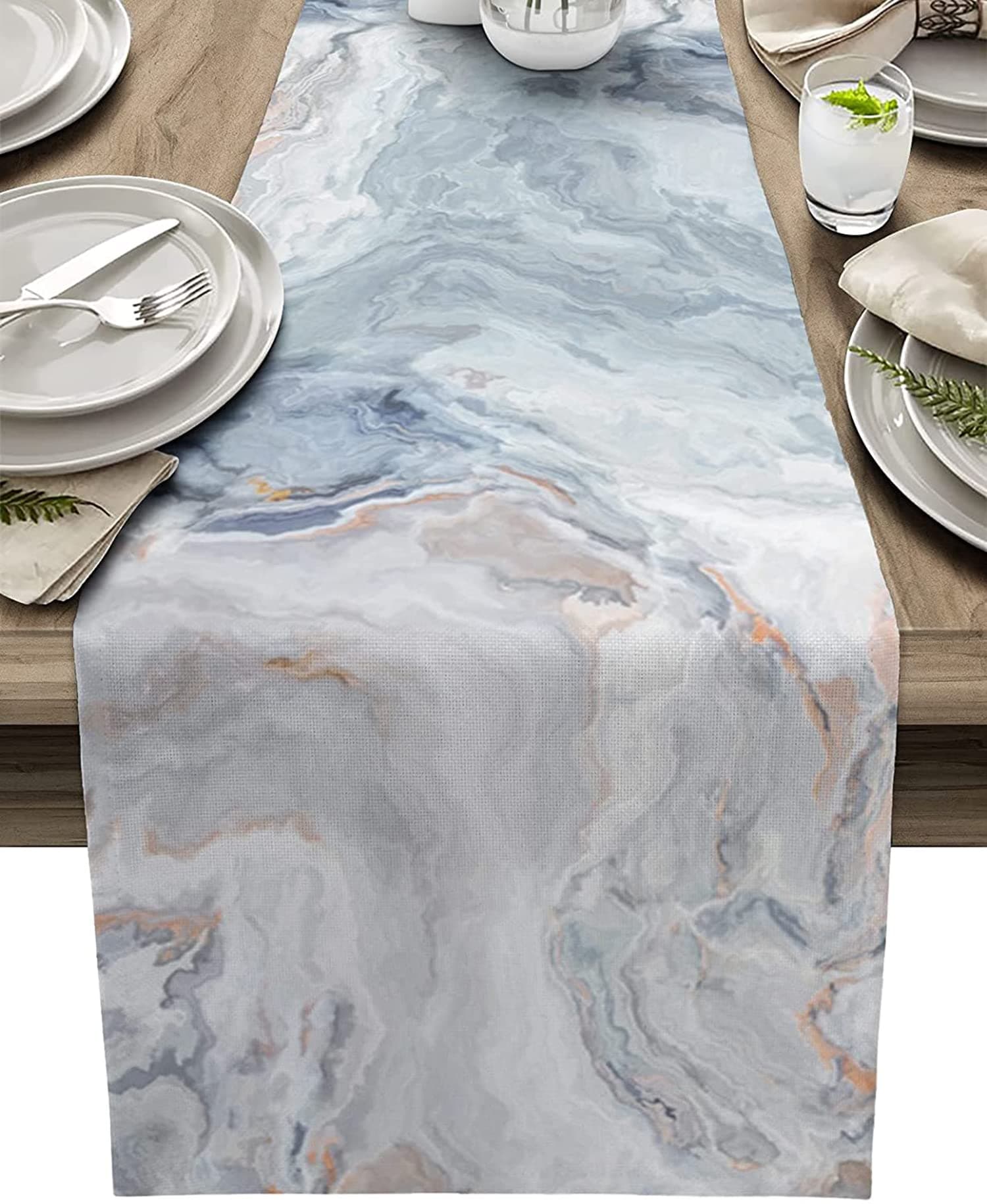 ELECDON Marble Agate Table Runner-Marble Textured Burlap Table Runner 70 Inches Long, Abstract Table Runners Dresser Scarves for Dining Room Kitchen, Wedding, Holiday Party Table Decor 13"x70"