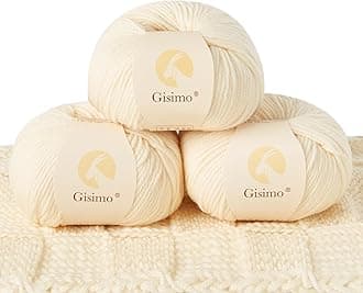 100% Merino Wool Yarn, 6-Ply Luxurious and Soft Yarn for Hand Knitting & Crocheting, 1.76 OZ/50g, 127 yds/116 Meters (Ivory, 3 Balls)