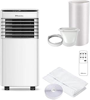 EMAC9KW 9000BTU Portable Air Conditioner, Dehumidifier and Cooling Fan with Remote Control, 24 Hour Timer and Air Con Window Vent Kit - White