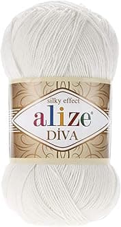 Diva Silk Effect 100% Microfiber Acrylic Sport Yarn 1 Ball skeins 100gr 383yds Color (450 - Pearl)