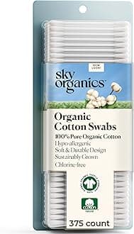 Organic Cotton Swabs for Sensitive Skin, 100% Pure GOTS Certified Organic for Beauty & Personal Care, 375 ct.