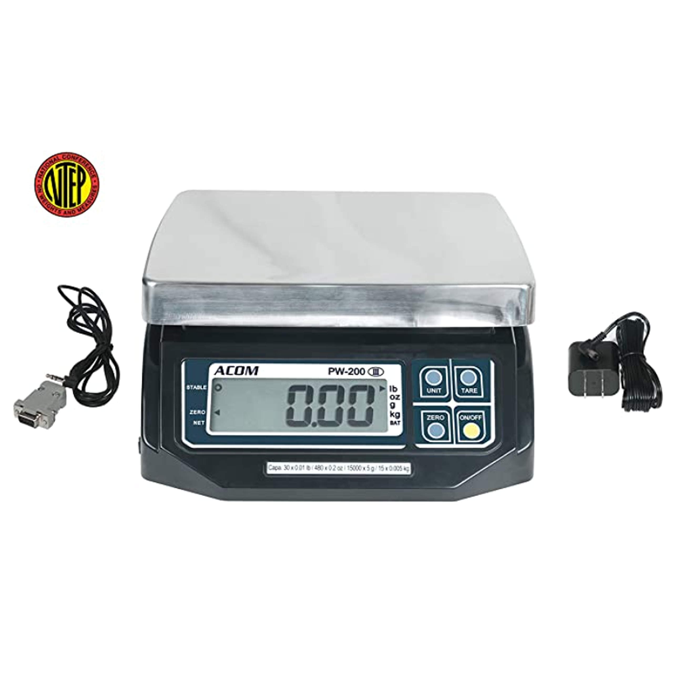VisionTechShop ACOM PW-200RS POS Interface Portion Control Scale with Most ECR's and POS Systems, Lb/Oz/Kg/g Switchable, 30lb Capacity, 0.01lb Readability, Dual Display,NTEP Legal for Trade