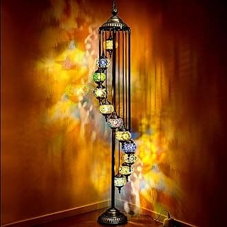 Turkish Lamp Moroccan Floor Lamp Handmade Globe Living Floor Lighting Bohemia Standing Lighting for Decorative Home Designs(Floor,11 Globes Style)