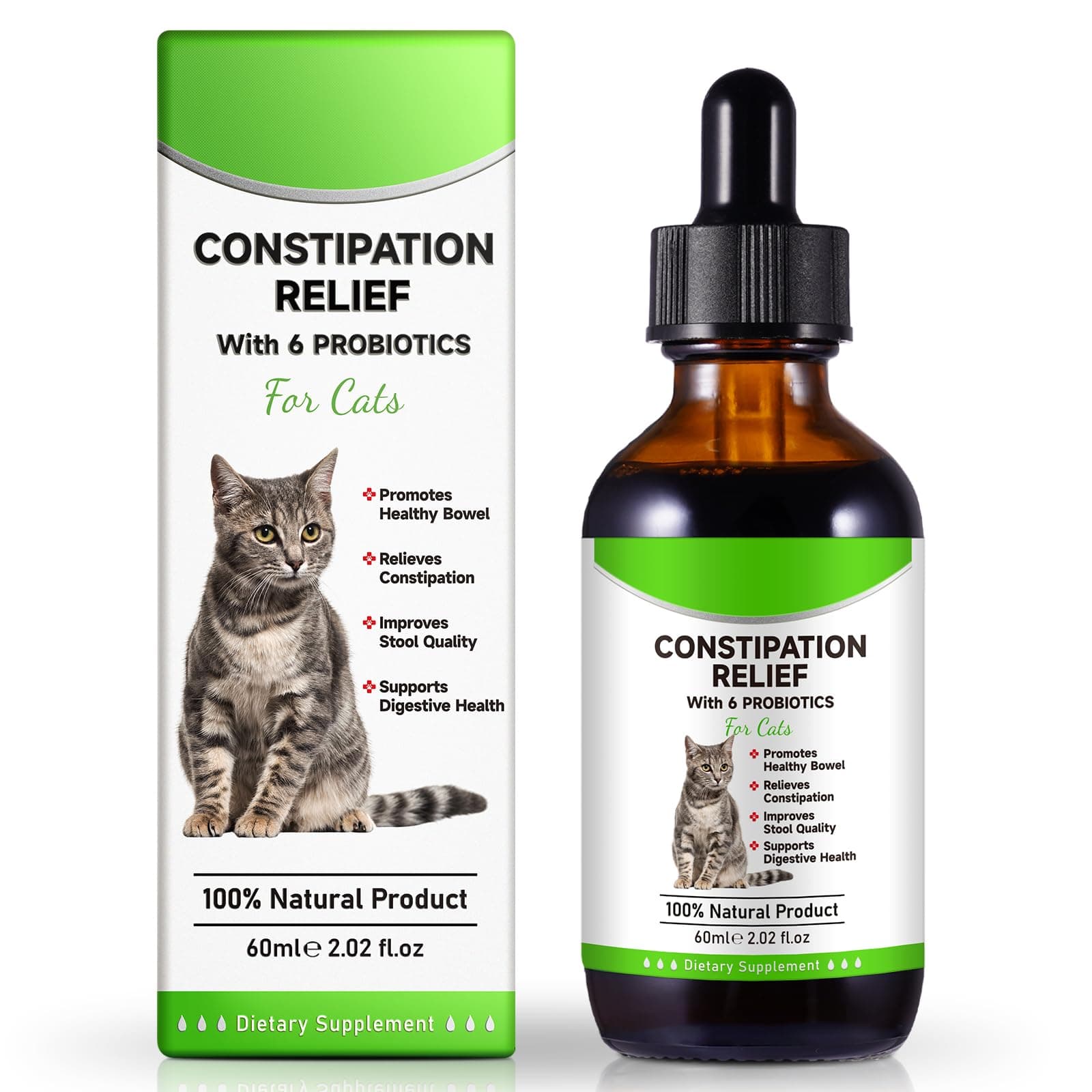 Cat Constipation Relief, Constipation Relief for Cat, Cat Laxative Constipation Relief, 100% Natural Cat Laxative with 6 Probiotics Cat Stool Softener, Promotes Digestive Health - 2 fl oz