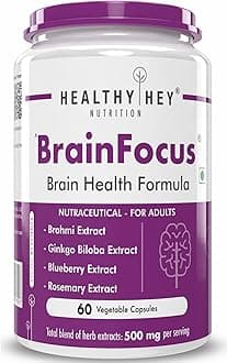 Healthyhey Nutrition BrainFocus - Natural Brain Health Formula for Memory & Focus - 60 Veg Capsules